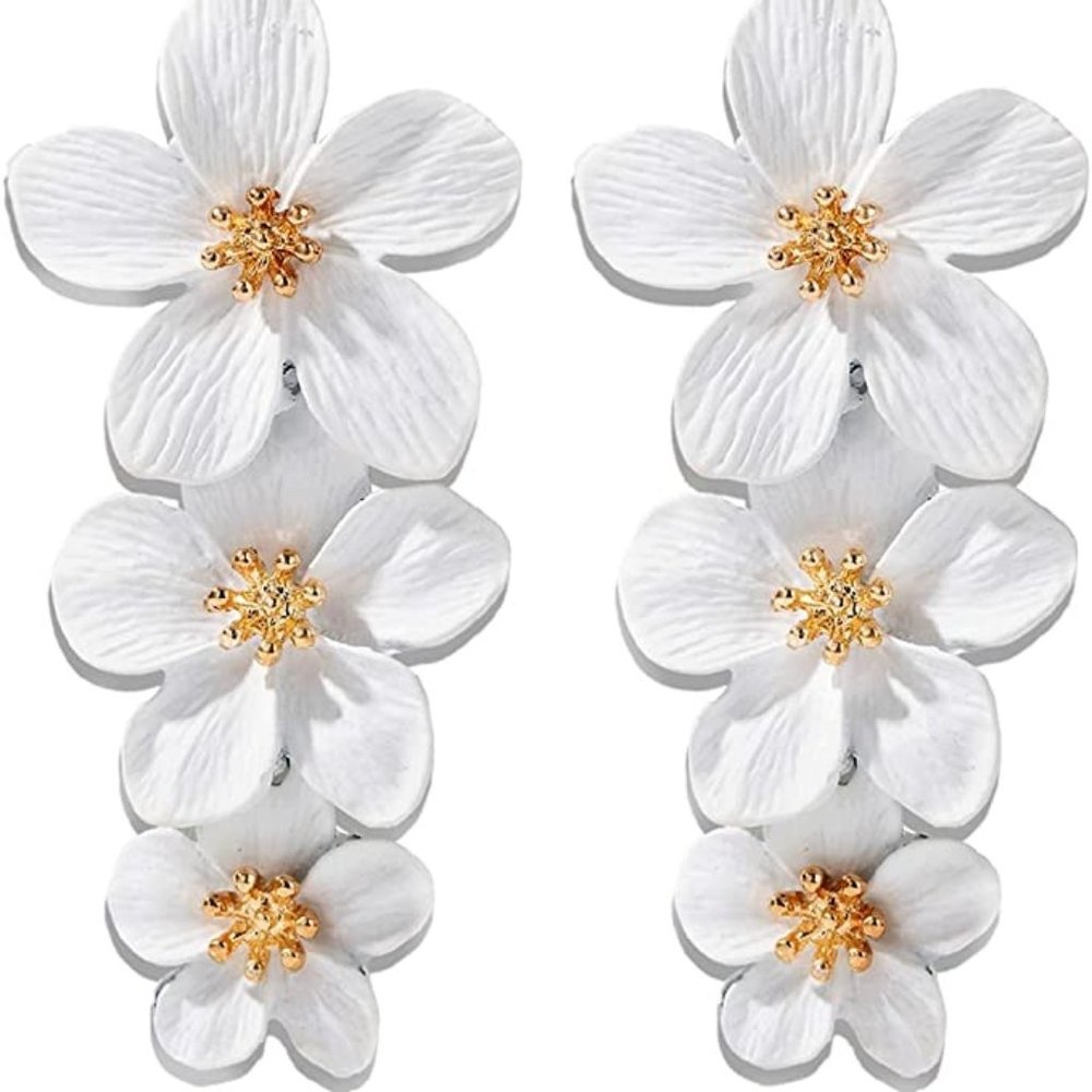 Large metal flower statement earrings